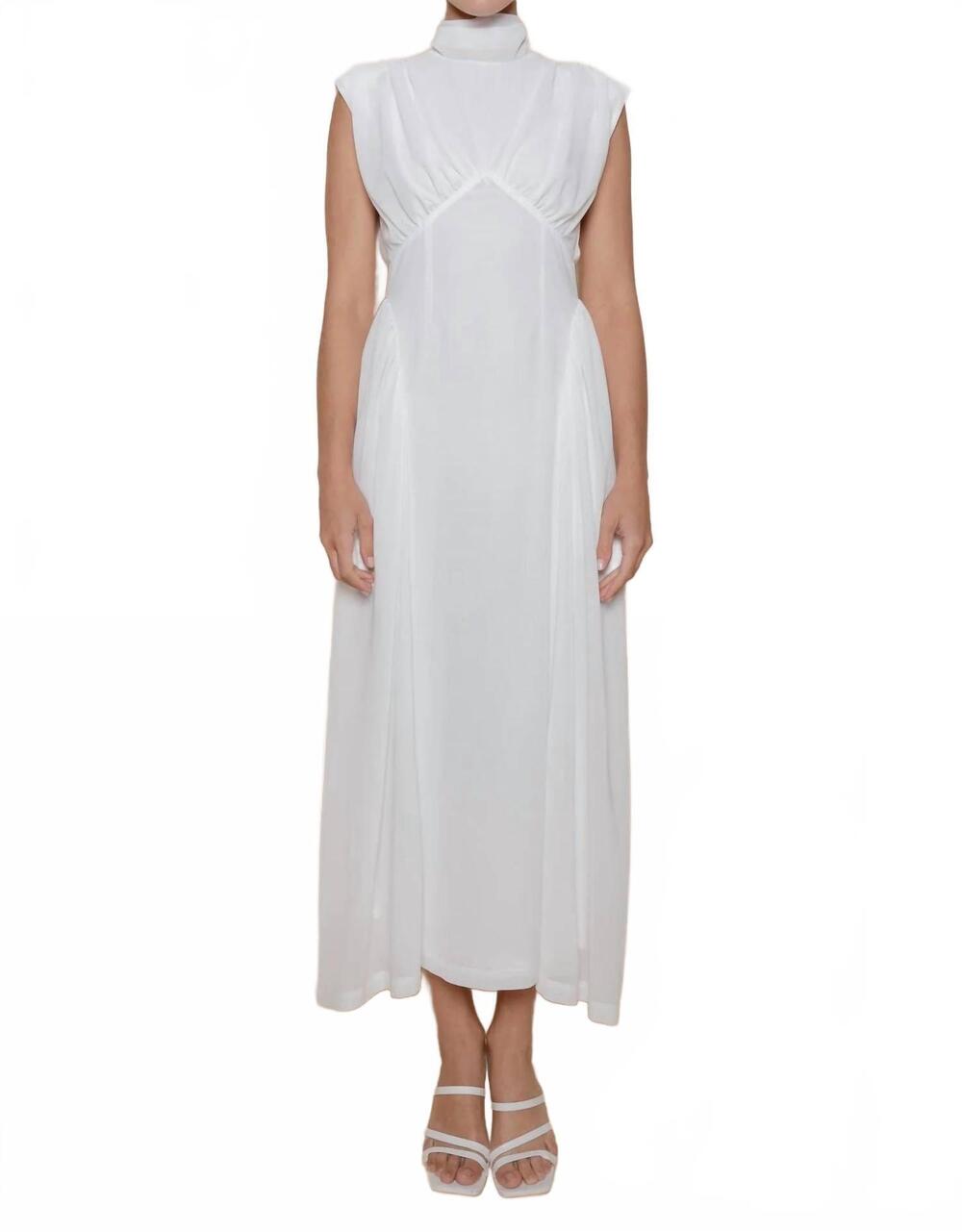 NEW FORE sasha mock neck midi dress in white
